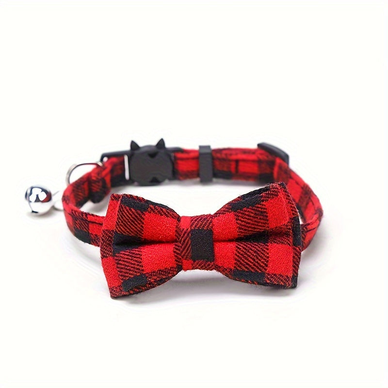 Cute Plaid Pattern Cat Collars With Bow Tie, Adjustable Comfortable Collar For Cats Pets Supplies