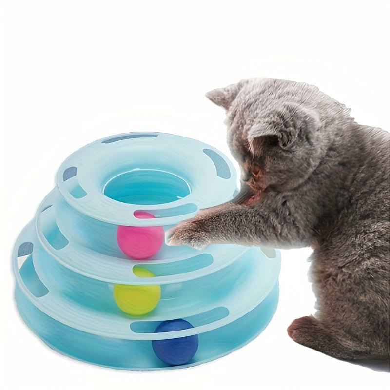 Cat Three Layer Turntable Toy Educational Play Track Tower Cat Teaser Toy Dish For Indoor Cats - Interactive Cat Ball Toy For Indoor Cats With Three Colorful Balls Exerciser Game & Funny Puzzle Kitty Toys