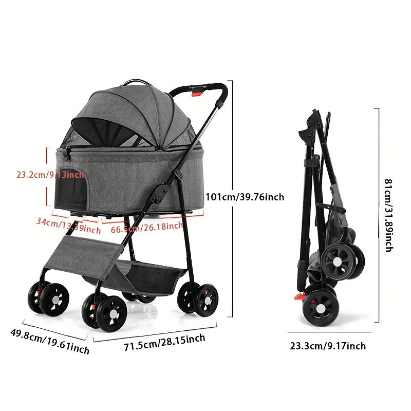 Lightweight And Foldable Pet Stroller For Small And Medium-sized Dogs And Cats, Portable And Detachable For Walking Small Dogs