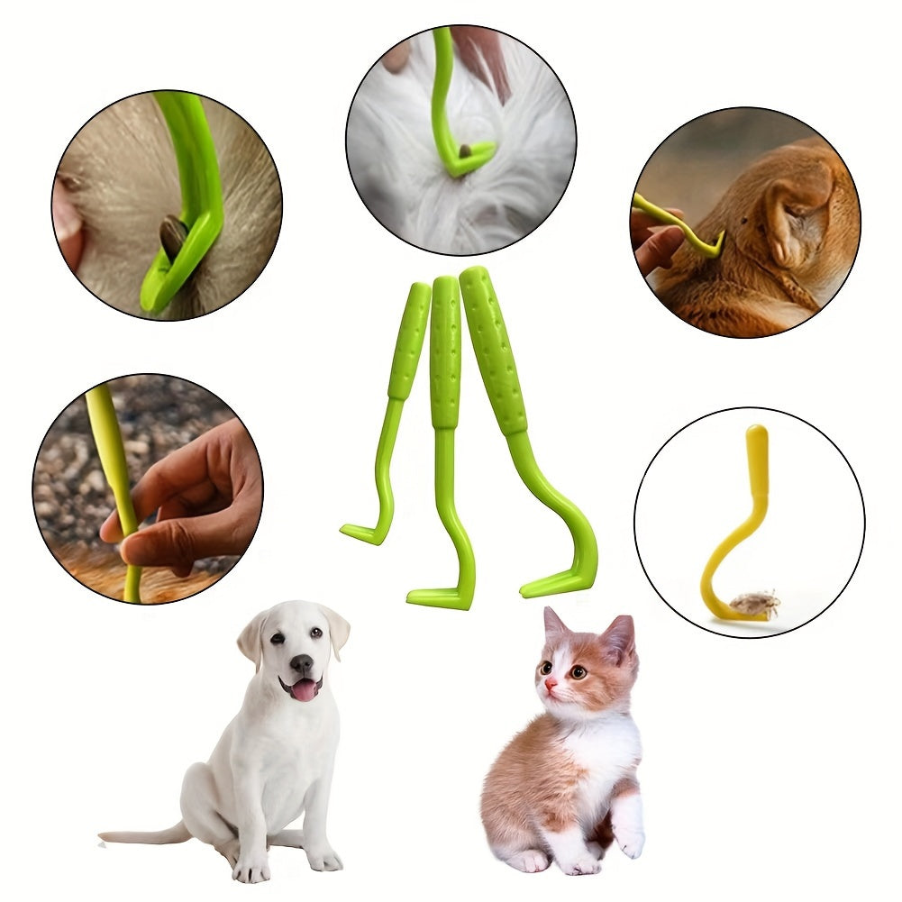 3pcs Durable Polypropylene Tick Removal Tool Set For Dogs And Cats - Effective Flea And Louse Remover For Easy And Safe Pet Care