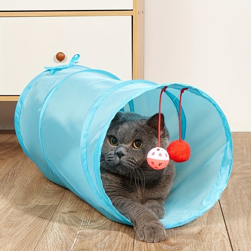 Collapsible Cat Tunnel with Bell Toy for Indoor Cats - Fun and Interactive Pet Play Tube