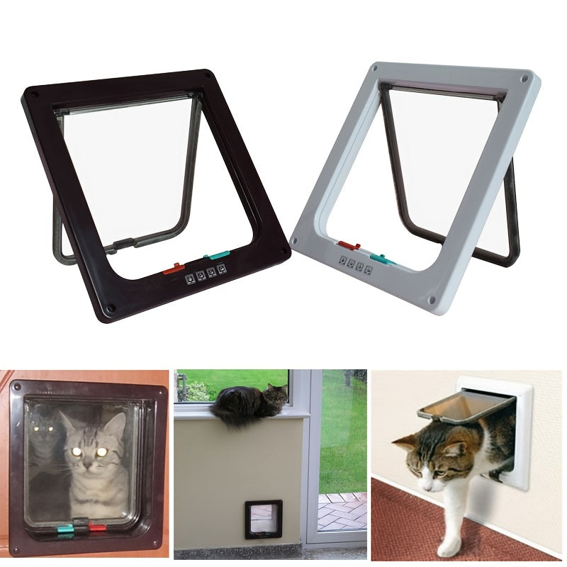 Cat And Dog Door Hole White 4-way Locking Cat Clamshell Door For Indoor And Outdoor Doors Weatherproof Pet Door For Cats And Dogs