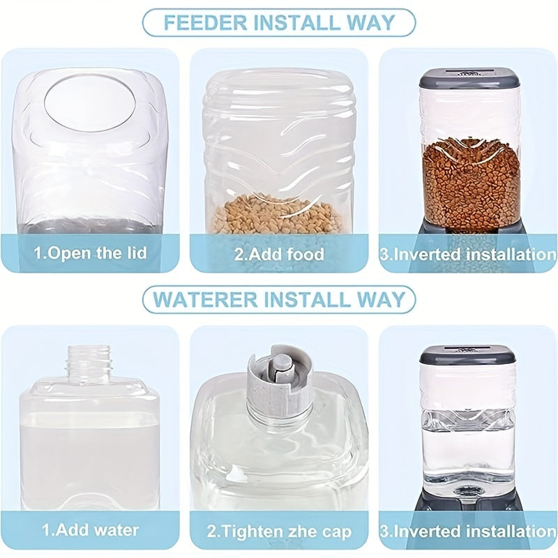 Pet Automatic Feeder Pet Water Dispenser Set, 3.8L Gravity Dog Feeder And Waterer Set, Self Feeding Station For Cats And Dogs Pet Supplies