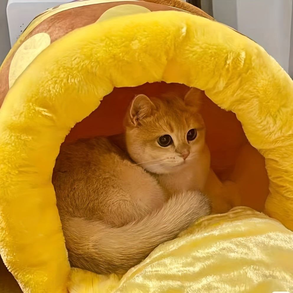 Cozy Semi-Enclosed Thermal Soft Pet Cave Nest - Honey Pot Design Cat Bed with Removable Cushion Mat for Indoor Cats and Dogs