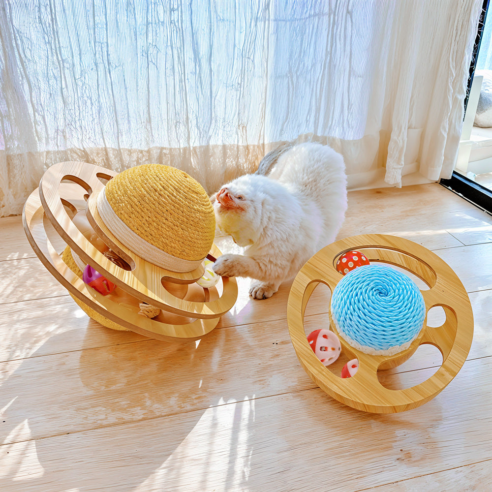 Cat Scratching Ball Toy Kitten Interactive Toy with Ball Track, Sisal Protecting Furniture Stylish Look Double Sides Use Pet Teasing Gadget Ball for Indoor Home