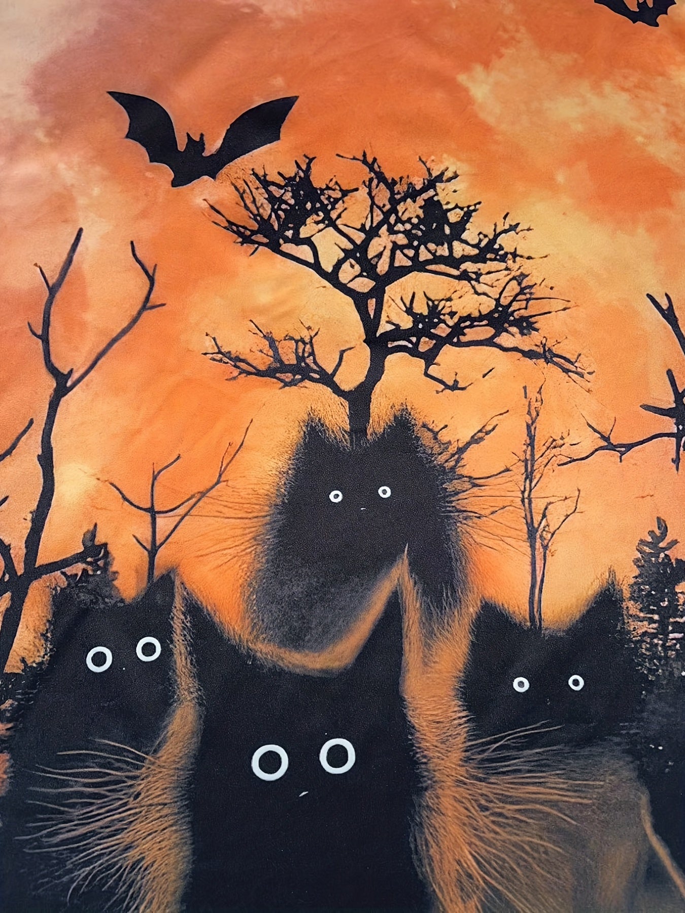 Short Sleeve Halloween Cat Print Crew Neck T-Shirt for Women, Casual Spring & Summer Top