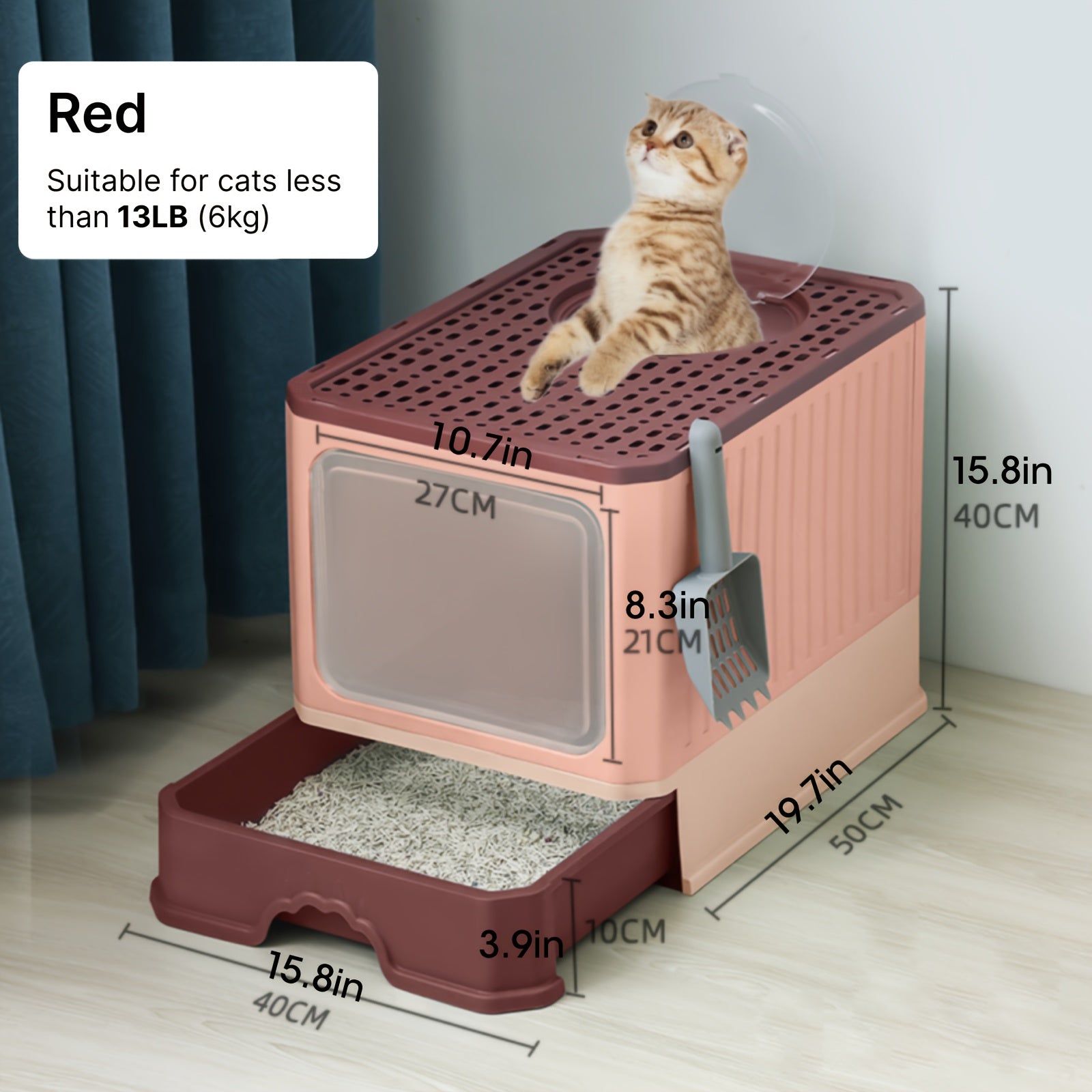 Fully Enclosed Cat Litter Box With Lid, Foldable Anti-Splashing Cat Litter Drawer With Front Flap Door And Toy Entry, Cat Toilet For Indoor Cats