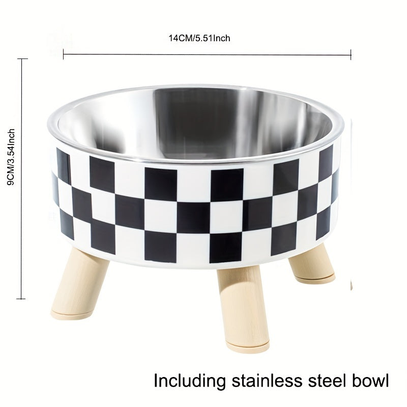Elevated Whisker Delight Cat Bowl - Vibrant Graphic Pattern, Sturdy Wooden Stand, Easy-to-Clean, Raised Design - Perfect for Indoor Feline Friends, Spacious Feeder Bowl, Convenient Water Basin