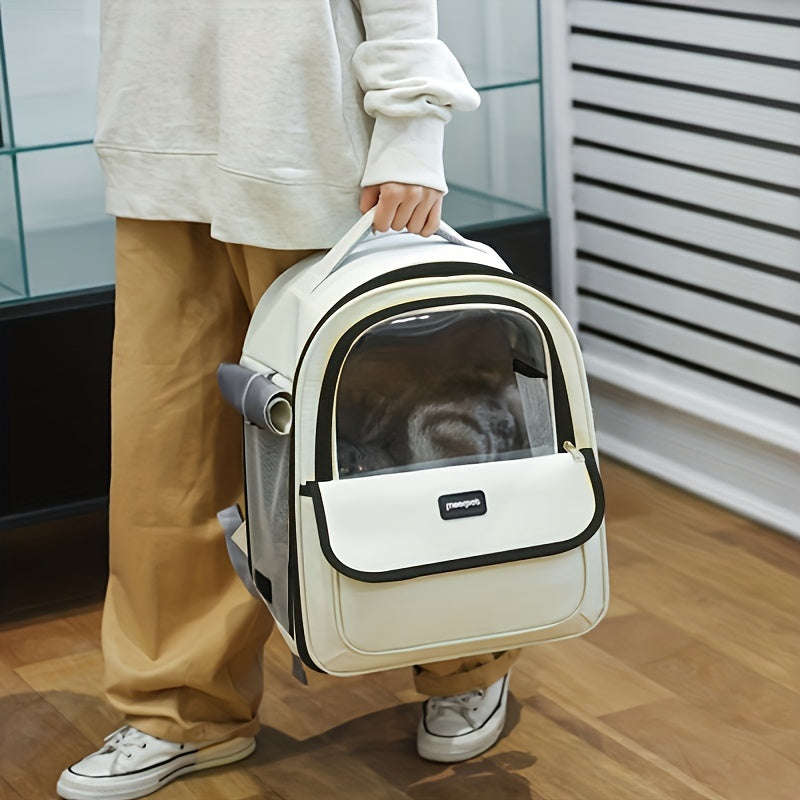 Large Capacity Transparent Pet Carrier Backpack for Cats & Dogs - Breathable Oxford Cloth, Portable Space Capsule Design with Zip Closure, Ideal for Travel & Outdoor Use