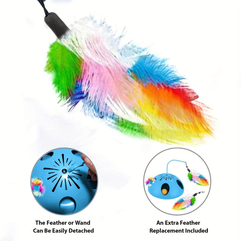 3-in-1 Interactive Cat Toy - Dual Speed Modes, Electronic Puzzle Game for Indoor Cats, Feathers & Bell Balls, Battery-Powered