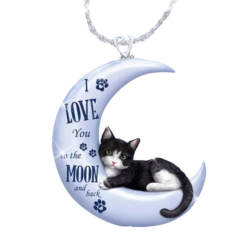 Creative Cute Cartoon Moon Cat Pendant Acrylic Necklace, Decorative Accessories, Holiday Birthday Party Gift For Girls