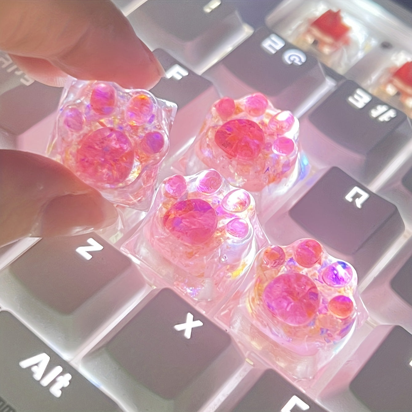 Upgrade Your Keyboard with These Adorable Transparent Cat Paw Keycaps - 4pcs DIY Set!