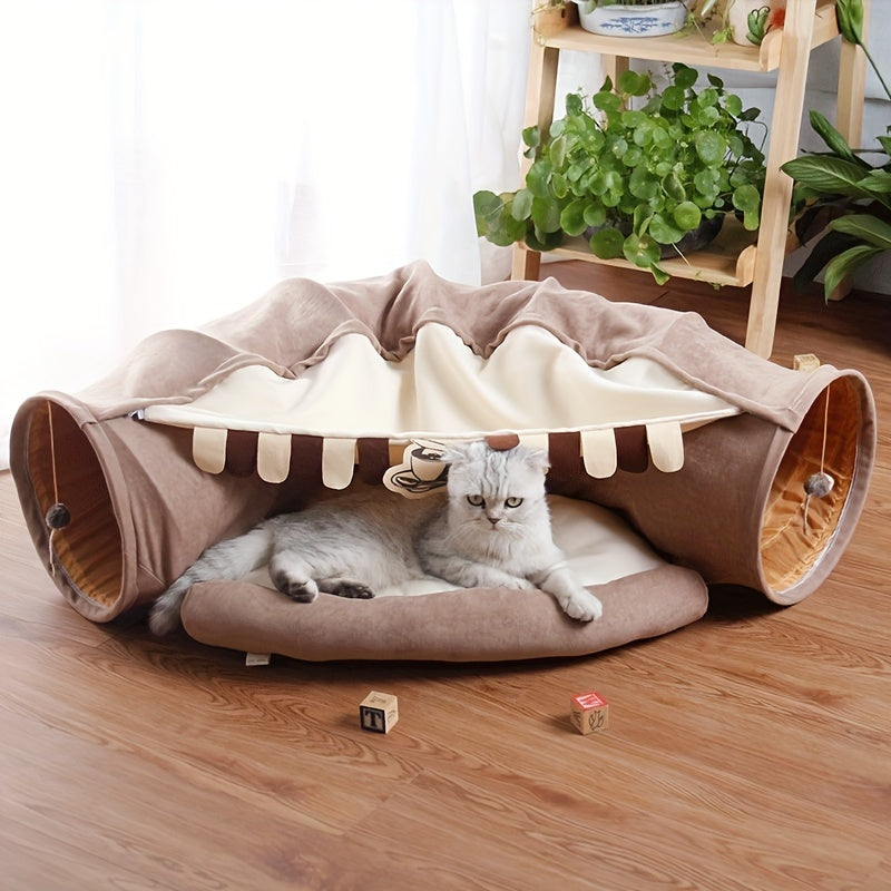 Feline Fun Tunnel - Cat Houses & Condos with Durable, Lightweight, Collapsible Design - Easy to Clean, Store, and Washable Cat Bed for All Sizes, Plus Large Breeds