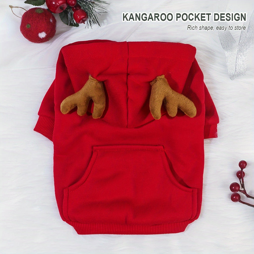1pc Cute Christmas Deer Design Pet Sweatshirt, Dog And Cat Warm Hoodie, Dog Sweater With Pocket In The Back, Pet Autumn And Winter Clothes For Festival Party Daily Wear