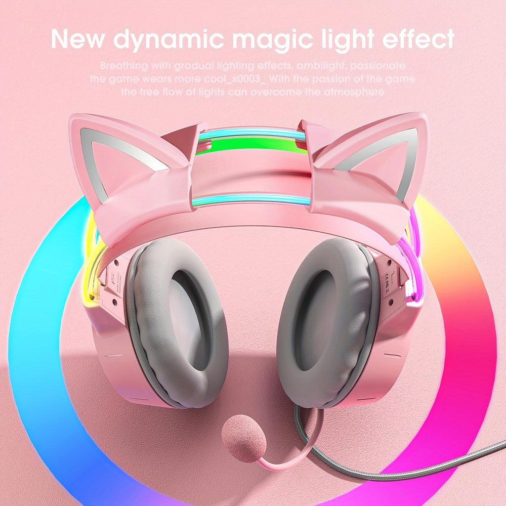 ONIKUMA X15pro Cat Ears Gaming Headset with LED Light-Up Headband, Wired, Noise-Canceling Mic for PC & Laptop