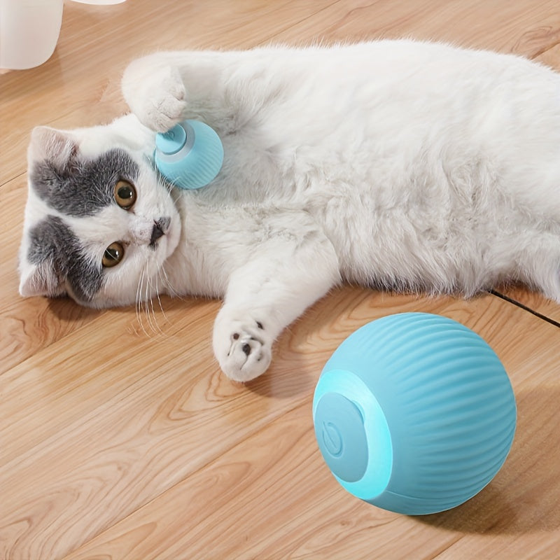 MIAOQUANJI Automatic Rolling Ball Toy for Cats - USB Rechargeable Interactive Play Ball with Motion-Activated Glow-in-the-Dark Feature, Durable Silicone, Safe for All Breeds & Sizes, Blue, Cat Ball Toy
