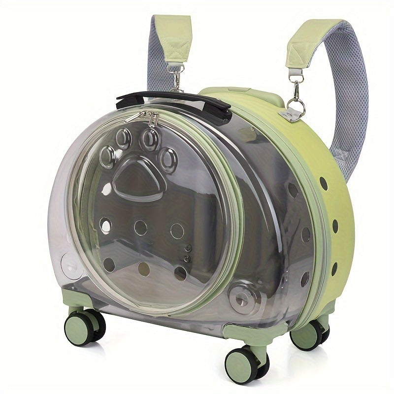 Large Capacity Transparent Pet Carrier with Wheels - Astronaut Capsule Backpack for Dogs & Cats, Portable Pull Rod Design