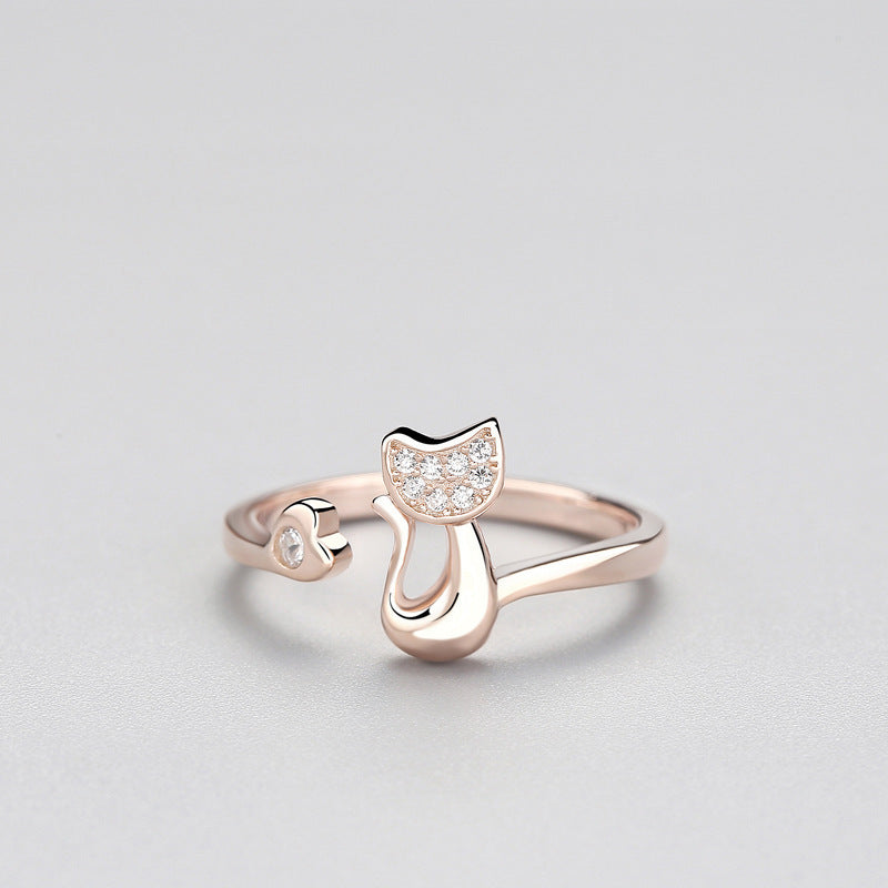 Cute Cat Kitten Open Ring Plated Jewelry For Women Girls Teen