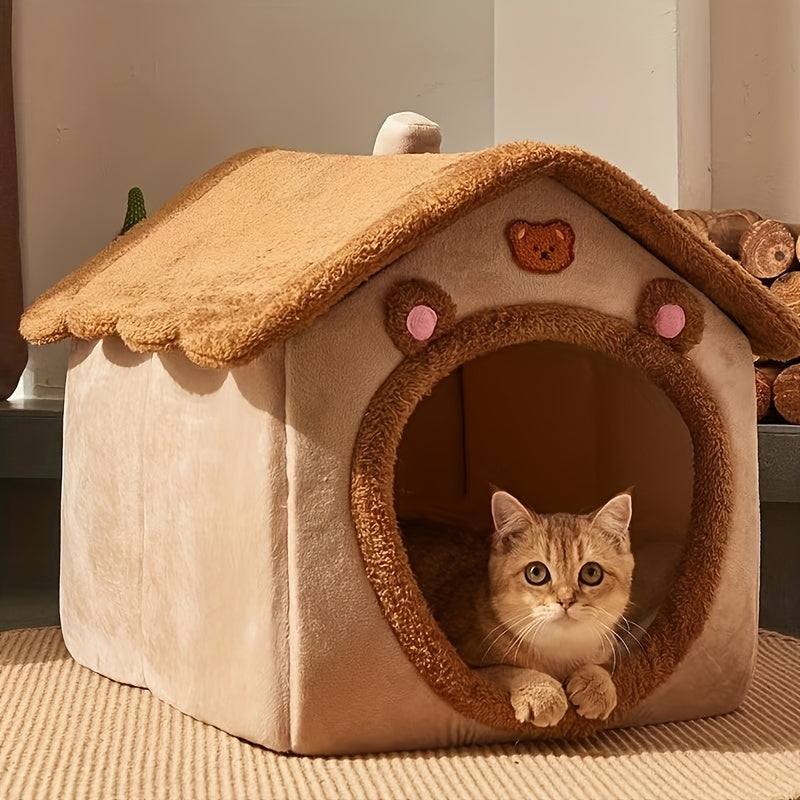 [Warm Pet Bed] Winter Warm 1pc Pet Bed House For Cats | Removable And Washable Cat House, Soft And Comfortable Puppy Cave Nest, Christmas Gift