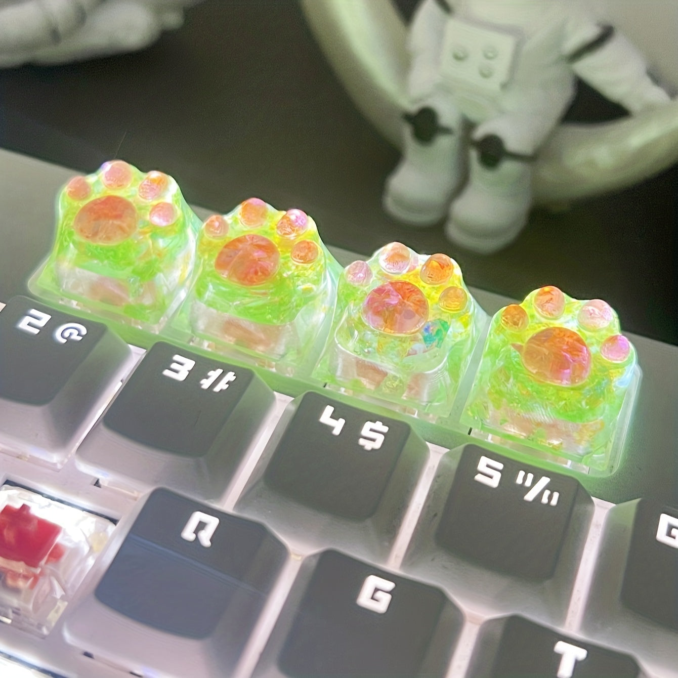 Upgrade Your Keyboard with These Adorable Transparent Cat Paw Keycaps - 4pcs DIY Set!