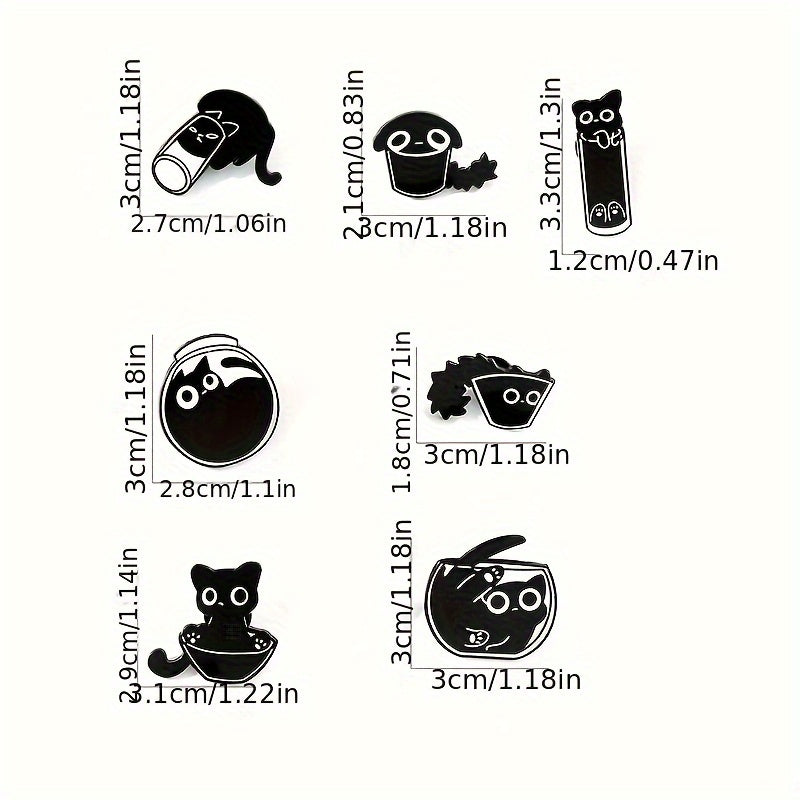 7pcs Black Cat Paint Badge Brooch Set Cute Lovely Alloy Brooch Jewelry Animal Theme Accessories