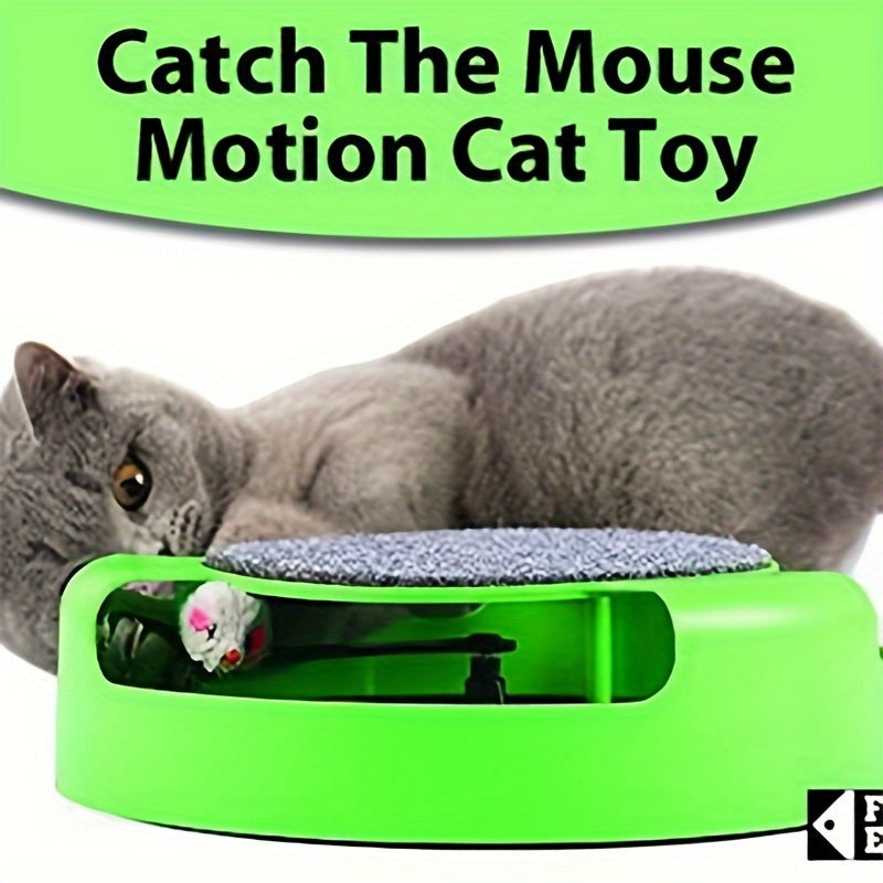 Interactive Cat Toy With Spinning Mouse And Scratching Pad, Durable Plastic Round Play Turntable, Pet Entertainment And Exercise Accessory