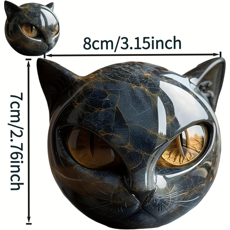 1pc Hand-Carved Resin Black Cat Stone Sculpture - Elegant Marble-Like Texture with Golden Marble Eyes, Intricate Feline Face & Expressive Eyes, Mini Cat Figurine for Home Decor, Gift for Cat Lovers (No Electricity Needed) - D
