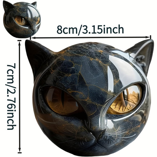 1pc Hand-Carved Resin Black Cat Stone Sculpture - Elegant Marble-Like Texture with Golden Marble Eyes, Intricate Feline Face & Expressive Eyes, Mini Cat Figurine for Home Decor, Gift for Cat Lovers (No Electricity Needed) - D