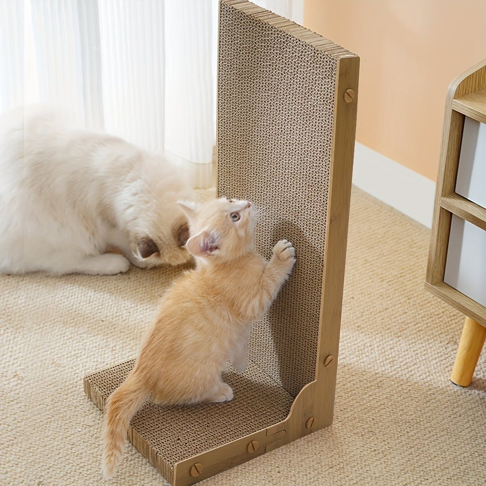 Large L-Shaped Durable Cardboard Scratching Pad For Cats - Replaceable Cat Claw Scratcher With Stand - Interactive Scratching Post Toy For Feline Play And Scratch