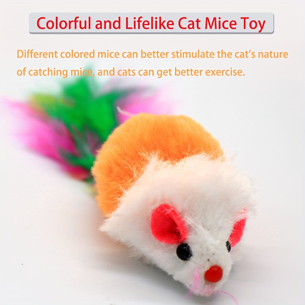 10pcs Interactive Cat Toy With Feather, Plush Mouse Shape For Kitten Play And Dental Health
