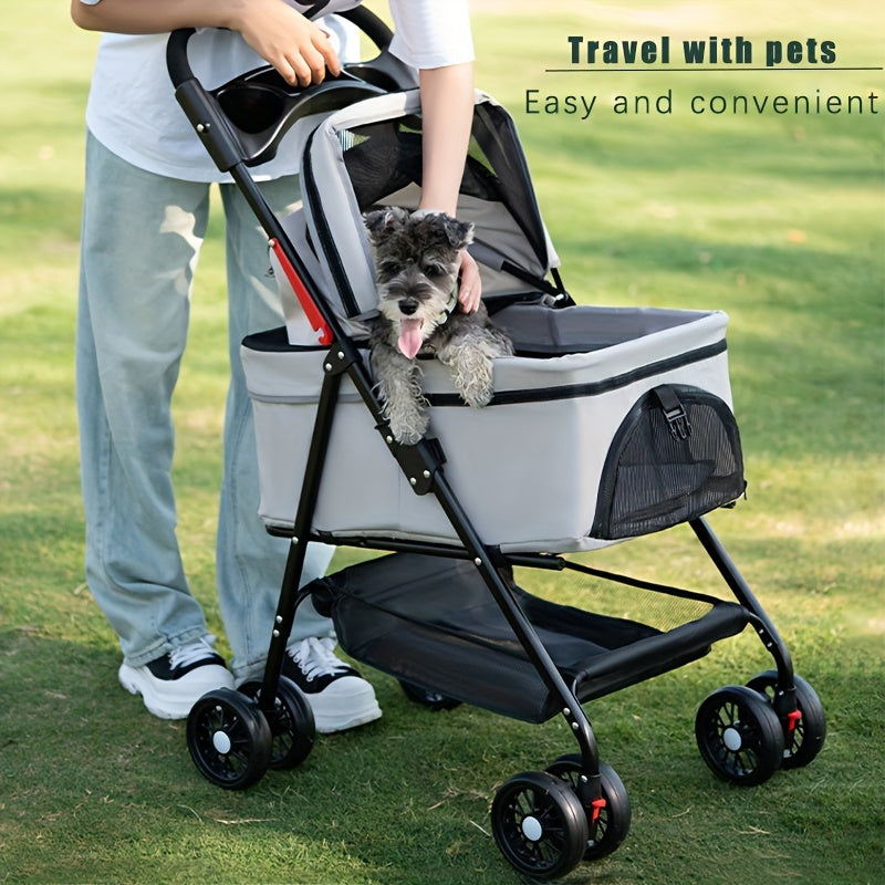 Lightweight & Foldable Pet Stroller for Small Dogs and Cats - Durable Stainless Steel Frame, Oxford Cloth, Ideal for Outdoor Use