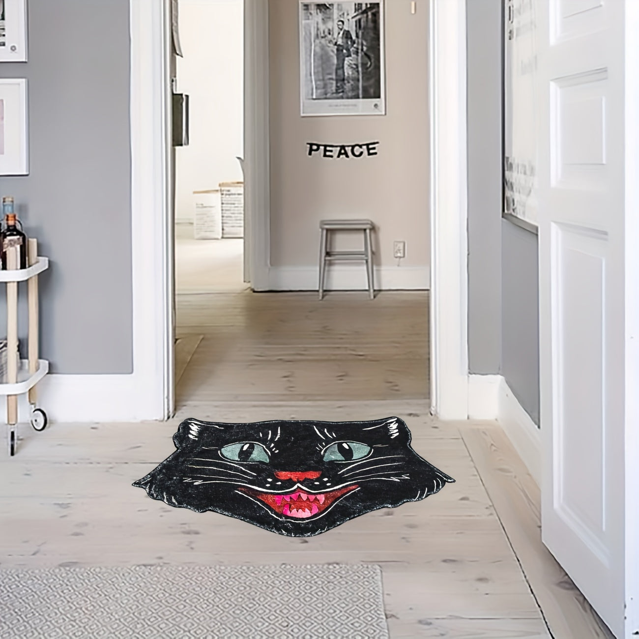 1pc Cute Black Cat Multifunctional Floor Mat - Idea For Halloween Room Decor And Home Decor!