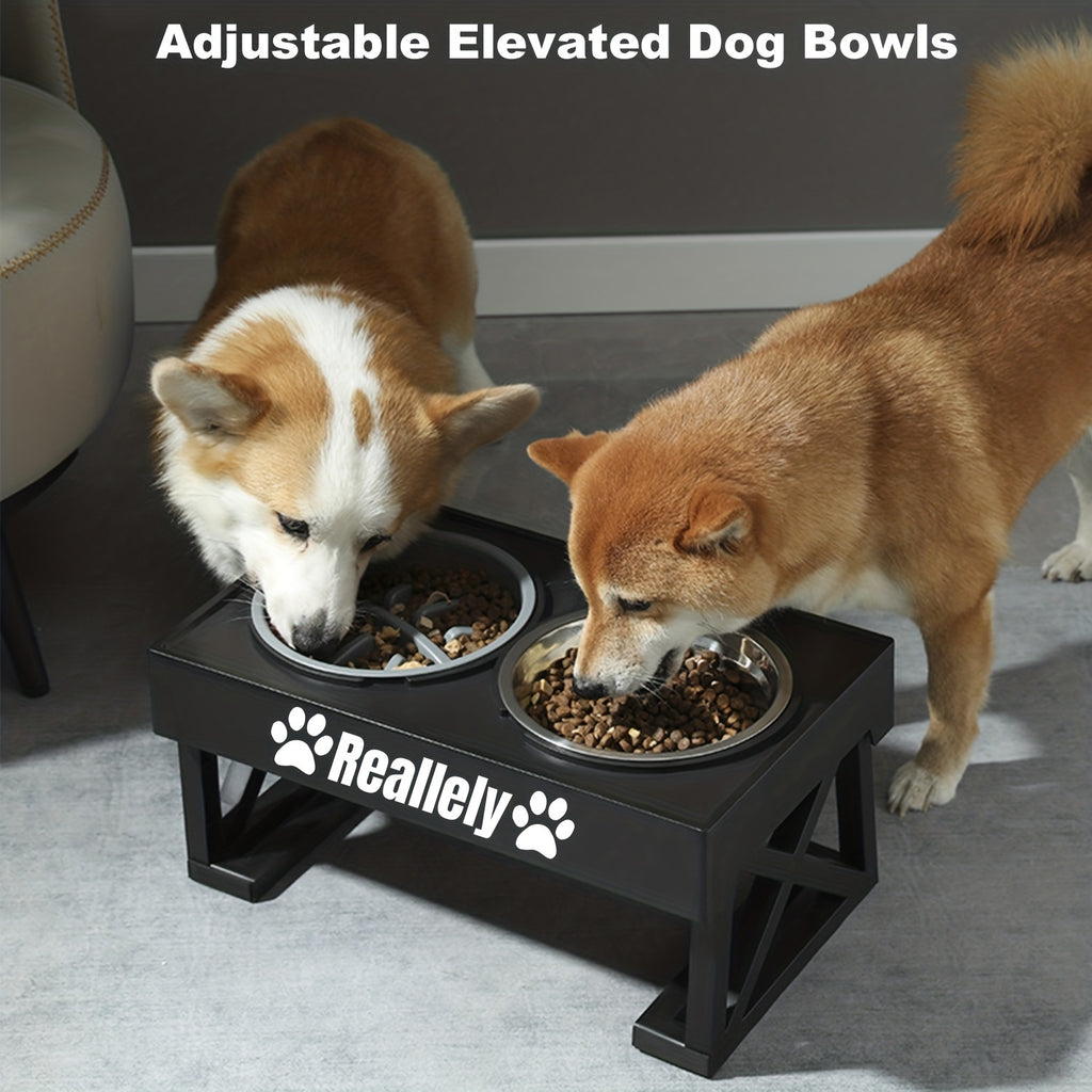 Personalized Stainless Steel Elevated Dog Feeder Bowl - Slow Eating, Anti-Gulping, Spill-Proof, Adjustable Height for Small to Large Dogs & Cats - Durable, Easy to Clean, Healthy Mealtime Solution