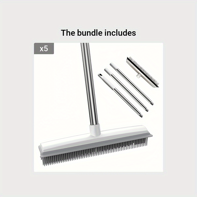 47 Adjustable Pet Hair Removal Broom - Gentle Silicone Bristle, Squeegee, Non-Scratch Carpet Sweeper Brush for Cat and Dog Hair on Hardwood, Tile, and Windows - Perfect for Pet Owners