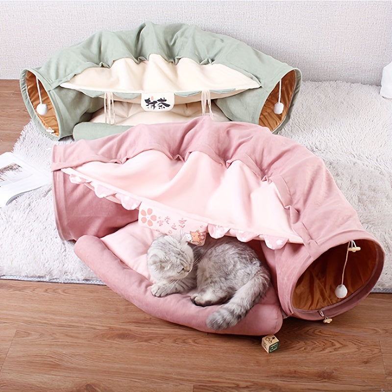 Feline Fun Tunnel - Cat Houses & Condos with Durable, Lightweight, Collapsible Design - Easy to Clean, Store, and Washable Cat Bed for All Sizes, Plus Large Breeds