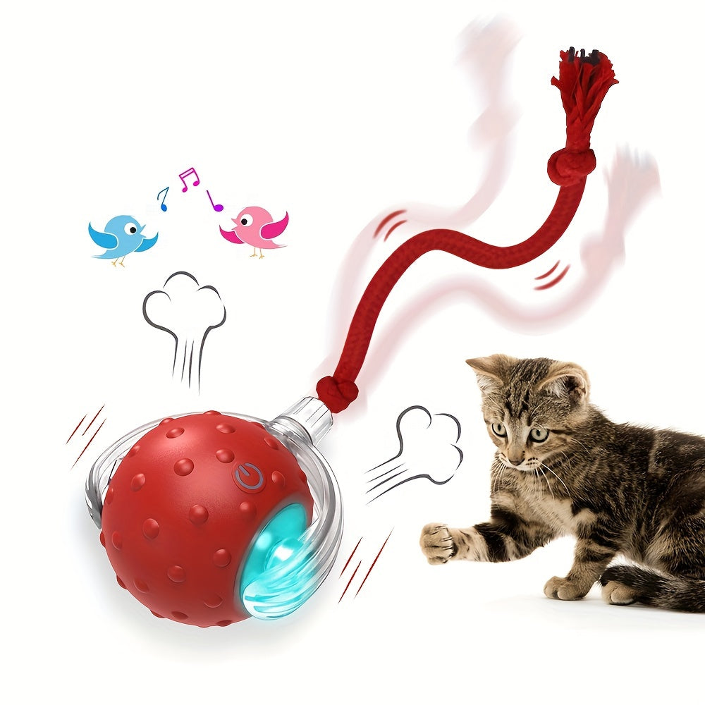 Whisker Whirlwind Interactive Cat Toy - Motion Sensor, Random Rolling, Bird Chirping, Long Tail Teaser - Engaging Kitten Toy for Endless Fun and Exercise