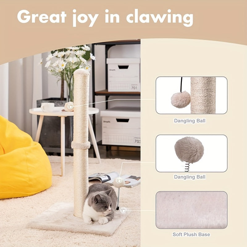 MECOOL 86.36cm Tall Cat Scratching Post with Hanging Balls - Sisal Scratch Pole for Adult Cats and Kittens