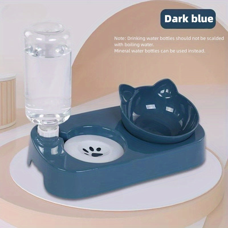 1pc Premium Cat Water & Food Bowl Set - Automatic Dispenser with Elevated Feeder, Two-in-one Hygienic Solution for Healthy Feeding, Modern & Convenient Design for Your Furry Friend