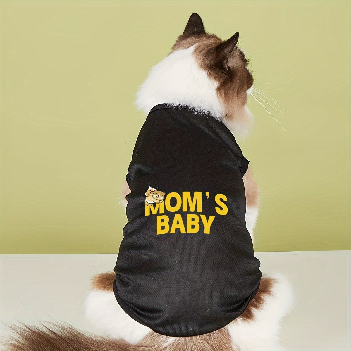 Pet Summer Vest Shirt for Small, Medium Dogs and Cats - Breathable Knitted Polyester Tee for Spring, Autumn - Hand Wash Only Pullover Top for Puppies, Kittens - Black 'Mom's Baby' Dog T-Shirt