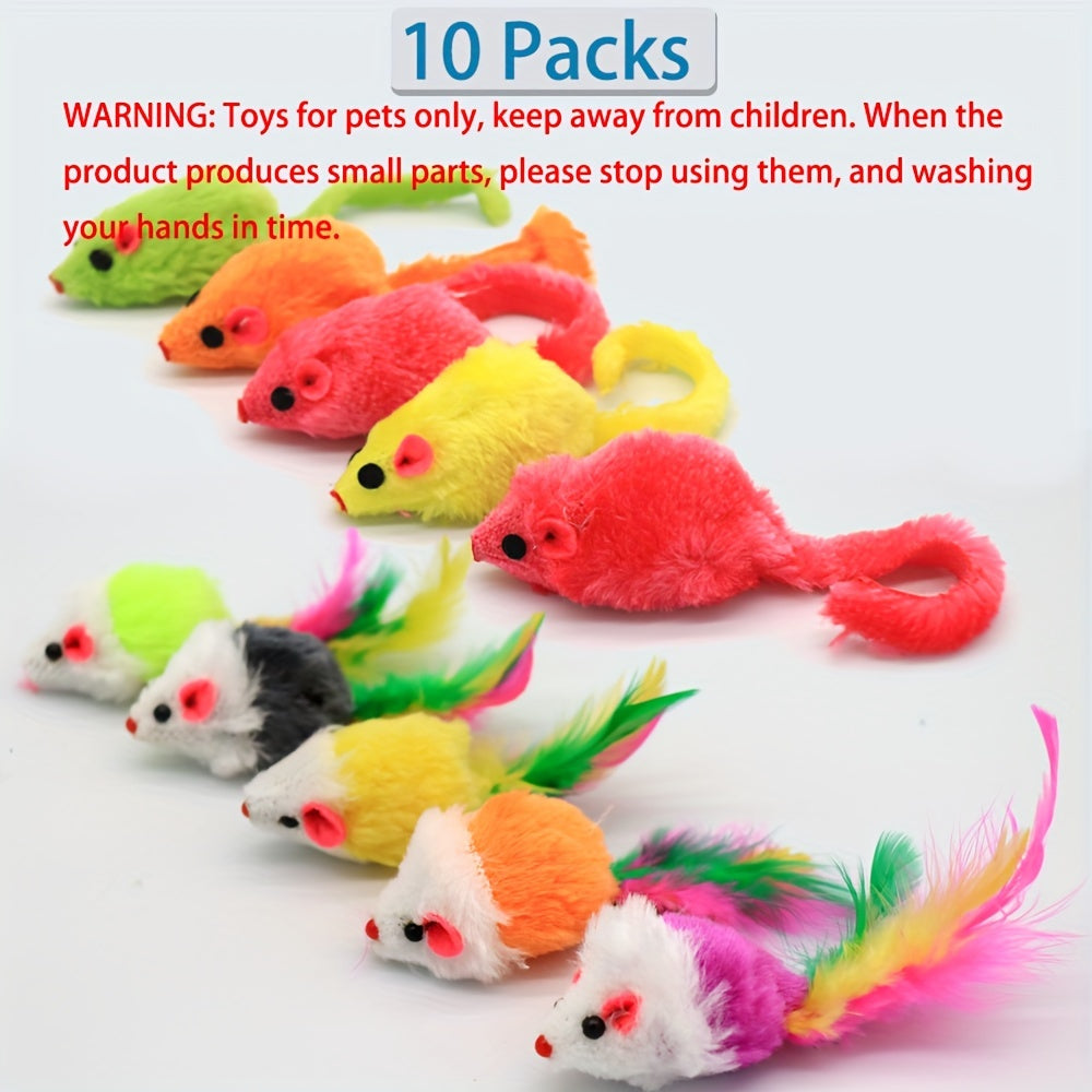 10pcs Interactive Cat Toy With Feather, Plush Mouse Shape For Kitten Play And Dental Health