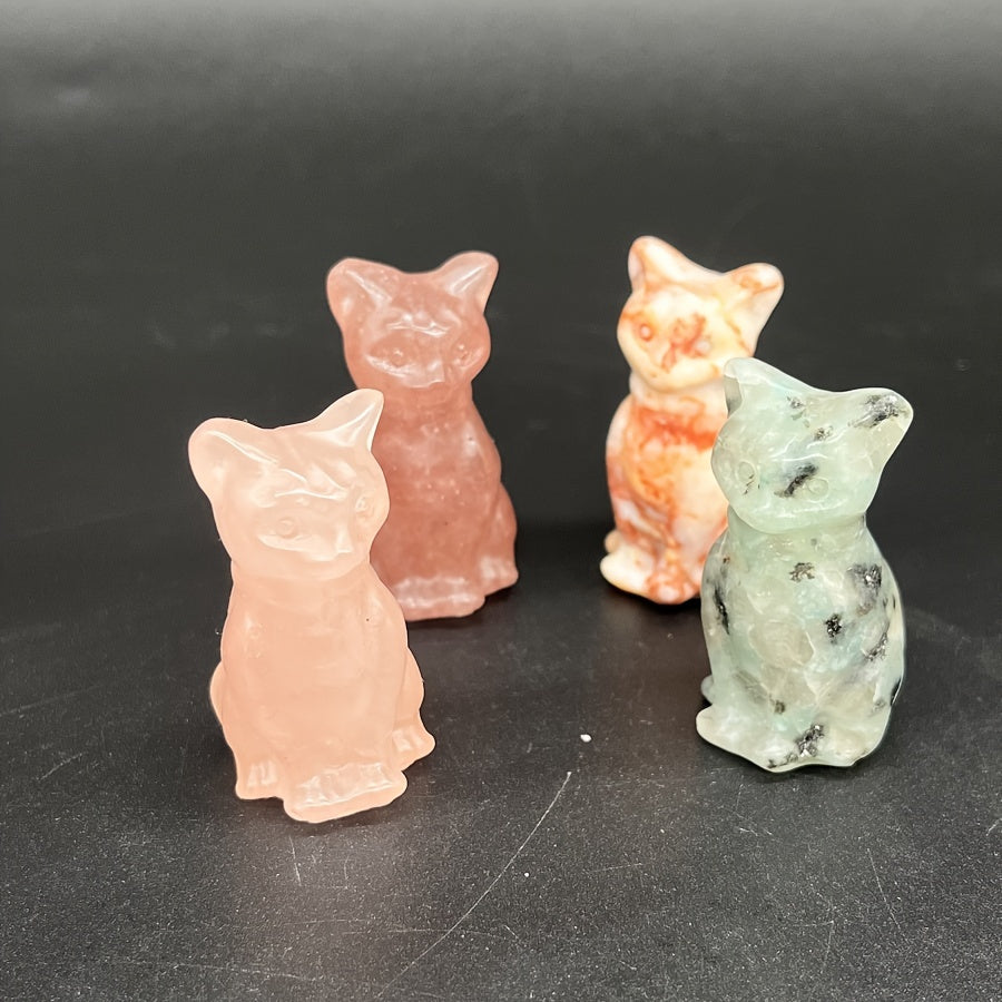 1Pc Exquisite Natural Crystal Whimsical Cat Figurine - Jewelry Accessories for Home Decoration - Unique Gift Idea with Cute Design and Sparkling Appearance