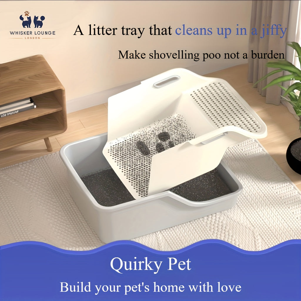 Jumbo Scoopless Open Cat Litter Tray High Sided Rim Kitten Pet Sifting Toilet Plastic Loo Pan Box Anti-Spillage Portable Easy Cleaning No Spilling No Dirty Hands Split Cat Litter Box Suitable For Big Cats And Small Cats
