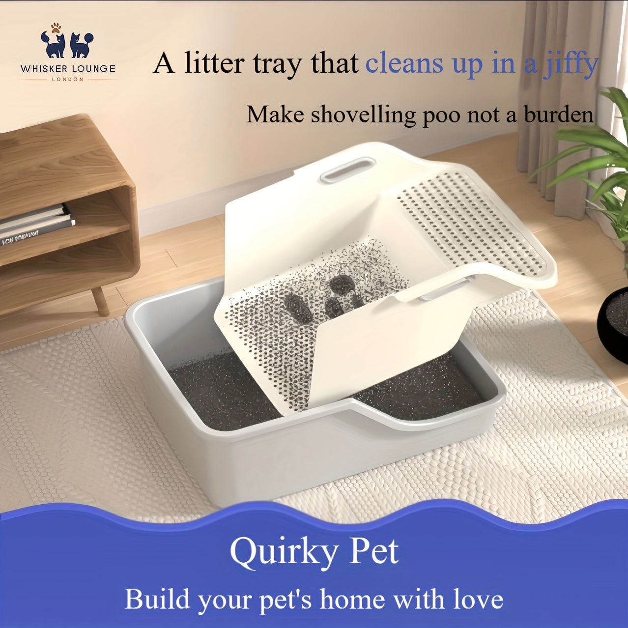 Jumbo Scoopless Open Cat Litter Tray High Sided Rim Kitten Pet Sifting Toilet Plastic Loo Pan Box Anti-Spillage Portable Easy Cleaning No Spilling No Dirty Hands Split Cat Litter Box Suitable For Big Cats And Small Cats