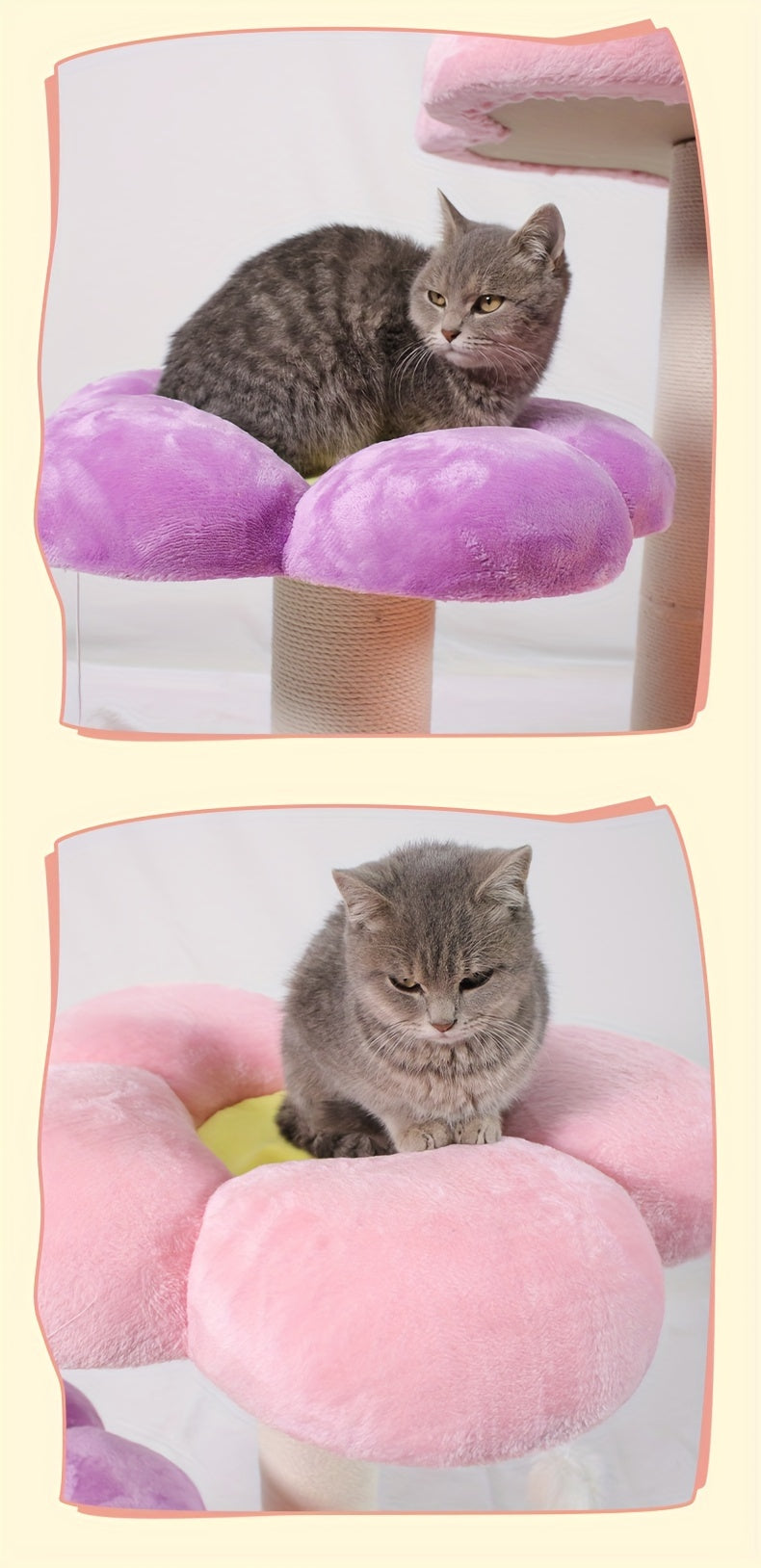 Whimsical Flower Blossom Cat Tower - Multi-Level Cat Scratching Post with Sisal Rope, Plush Perch, and Jumping Platform for Kittens and Cats - Sturdy, Space-Saving, and Easy to Assemble