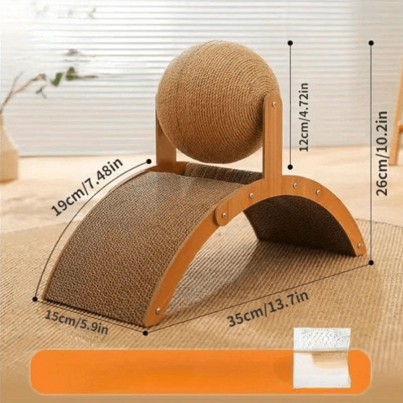 Sisal Rope Cat Scratcher - Durable Vertical Scratching Post with Spherical Toy for Cats, Interactive Self-Entertainment and Claw Care Cat Scratcher Ball
