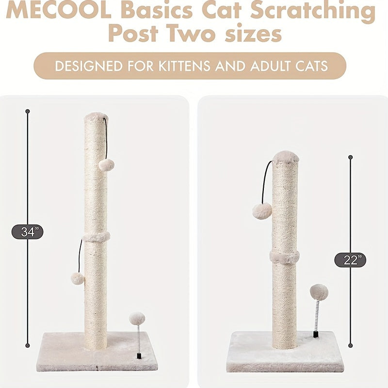 MECOOL 86.36cm Tall Cat Scratching Post with Hanging Balls - Sisal Scratch Pole for Adult Cats and Kittens