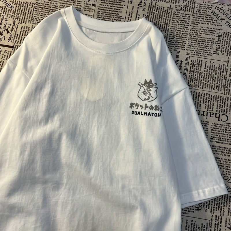 Casual Long Sleeve Cat Print Crew Neck - Women's Spring & Fall T-Shirt, Clothing