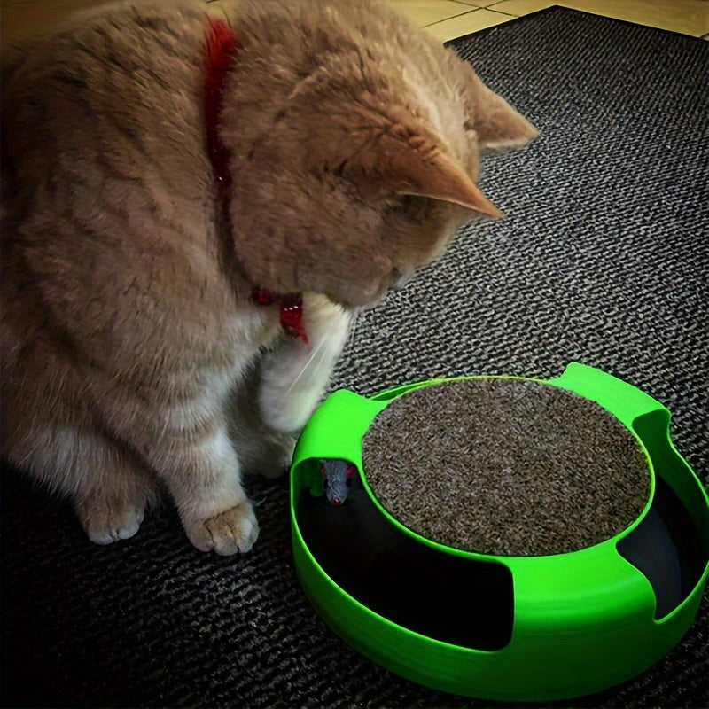 Interactive Cat Toy With Spinning Mouse And Scratching Pad, Durable Plastic Round Play Turntable, Pet Entertainment And Exercise Accessory