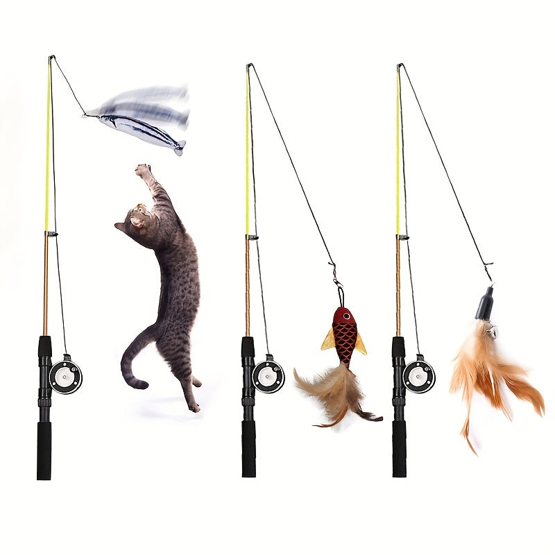 1pc 1pc Interactive Cat Feather Teaser Wand with Replacement Heads - Entertain Your Cat for Hours