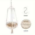 [Elegant Cat Hammock Basket] Handmade Woven Cat Hammock Basket - 1pc Soft All-Season Pet Swing with Checkered Cushion, Light Beige-Friendly Design, Easy Assembly for Indoor/Outdoor Use, Perfect Halloween Gift for Cats & Small